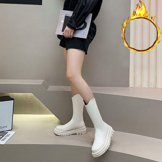Chelsea Boots Mid-tube Boots Plus Velvet Snow Boots British Style Martin Boots Thick-soled Winter Boots Autumn and Winter