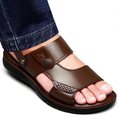 Men's Leather Sandals Summer Non-slip Leisure Business Beach Shoes Sandals and Slippers Thick Sole