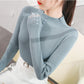 Slim All-match Knit Sweater Bottoming Top Half High Collar Lace Sleeve Button Sweater Women's Inner Wear Autumn and Winter