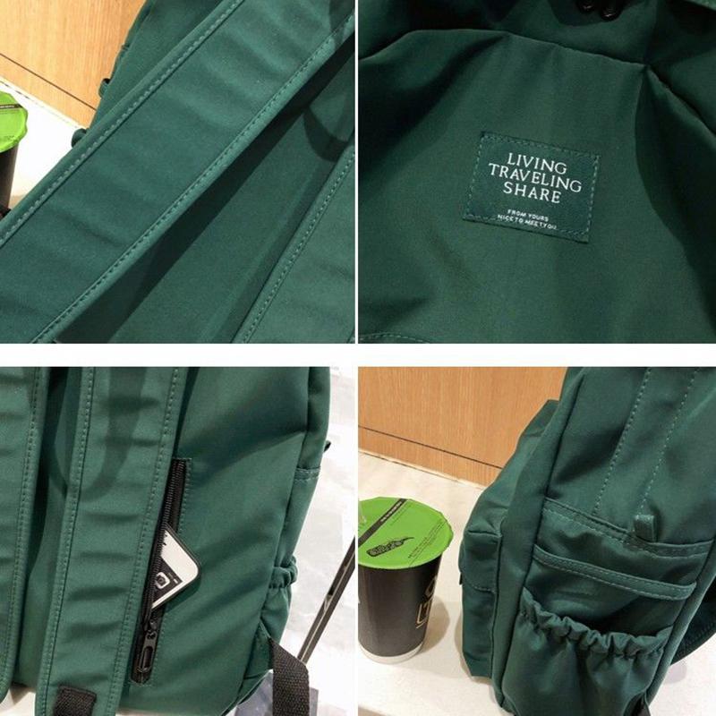 Unisex Solid Color Simple Casual Multi-layer Canvas Backpack Travel Shopping Student Schoolbag High-capacity