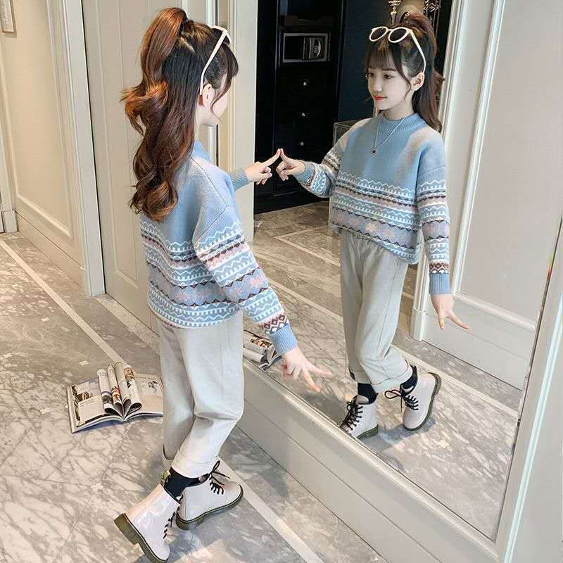Children's Thickened Bottoming Shirt In Autumn and Winter Jacquard Knitted Little Girl Jacket Simple Casual Girls Sweater