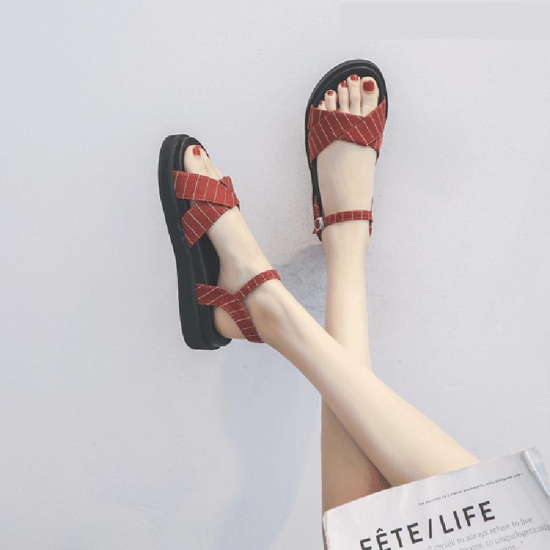 Summer Sandals Female Students Korean Style College Style Flat Sandals Female Outer Wear Fashion Thick-soled Roman Sandals Women
