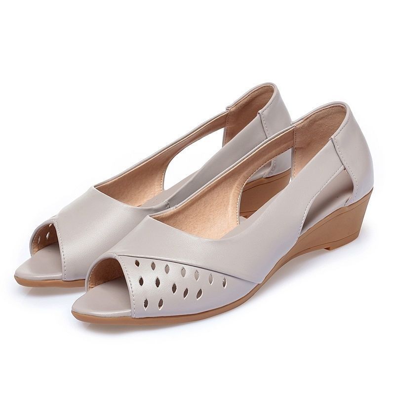 Soft Leather Sandals Beef Tendon Bottom Wedge Heel Soft Bottom Comfortable All-match Fish Mouth Women's Shoes Work Shoes