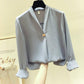 White Shirt Temperament Was Thin V-neck Long-sleeved Loose Solid Color Shirt Female Super Fairy Blouse Work Clothes Suit with Shirt