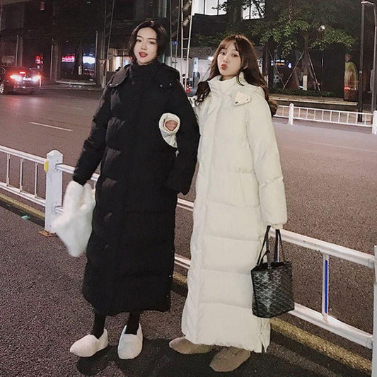 Winter Hooded Stand-collar Down Jacket Super Long Padded Jacket Women Knee-to-ankle Padded Jacket Plus Size Black Padded Padded Jacket