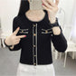 Color-blocking Long-sleeved Knitted Sweater Women's Suit Collar Pocket Shirt Temperament Age-reducing Cardigan