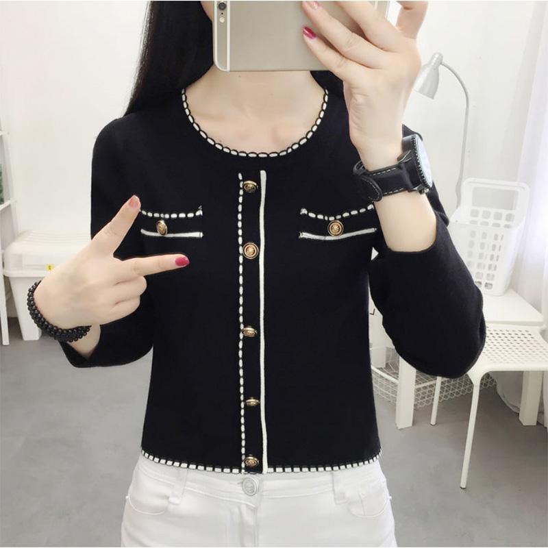 Color-blocking Long-sleeved Knitted Sweater Women's Suit Collar Pocket Shirt Temperament Age-reducing Cardigan