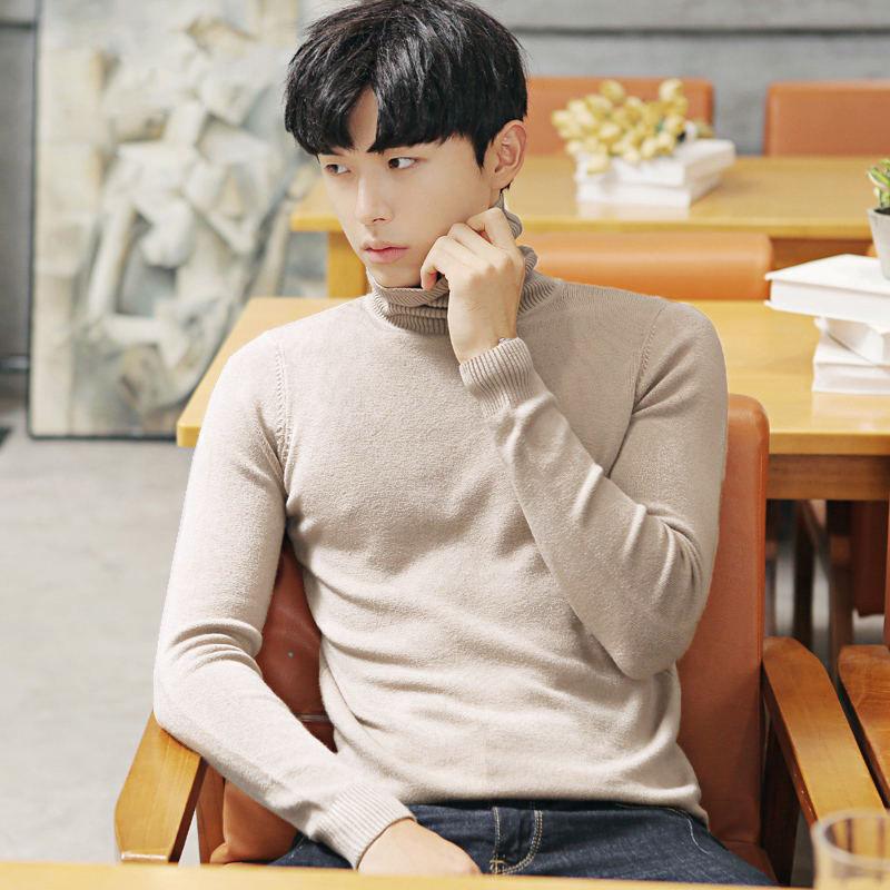 Men's Sweater Clothes Autumn and Winter Sweater Thin Section High Round Collar Plush Shirt
