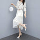 Pofulove XS-3XL Women Floral Chiffon Dress Office Lady Slim Short-sleeved V-neck A-line Beach Dress