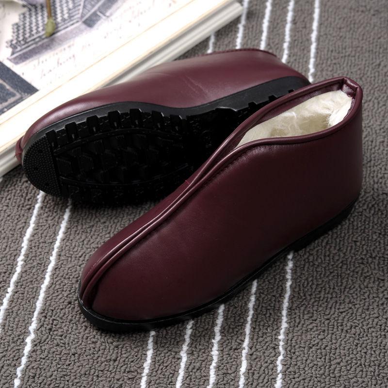 Cotton Shoes Men's Winter Women's Cotton Shoes Leather Cotton Shoes Plus Velvet Waterproof Non-slip Soft Sole Shoes for The Elderly