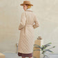 Long Straight Winter Coat with Rhombus Pattern Casual Sashes Women Parkas Deep Pockets Tailored Collar Stylish Outerwear