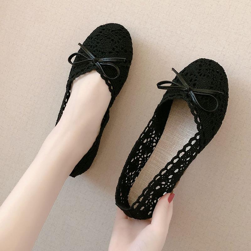 Spring Summer Women's All-match Flat-bottom Non-slip Lazy Shoes Tendon Bottom Mesh Surface Hollow Soft Sole Shoes