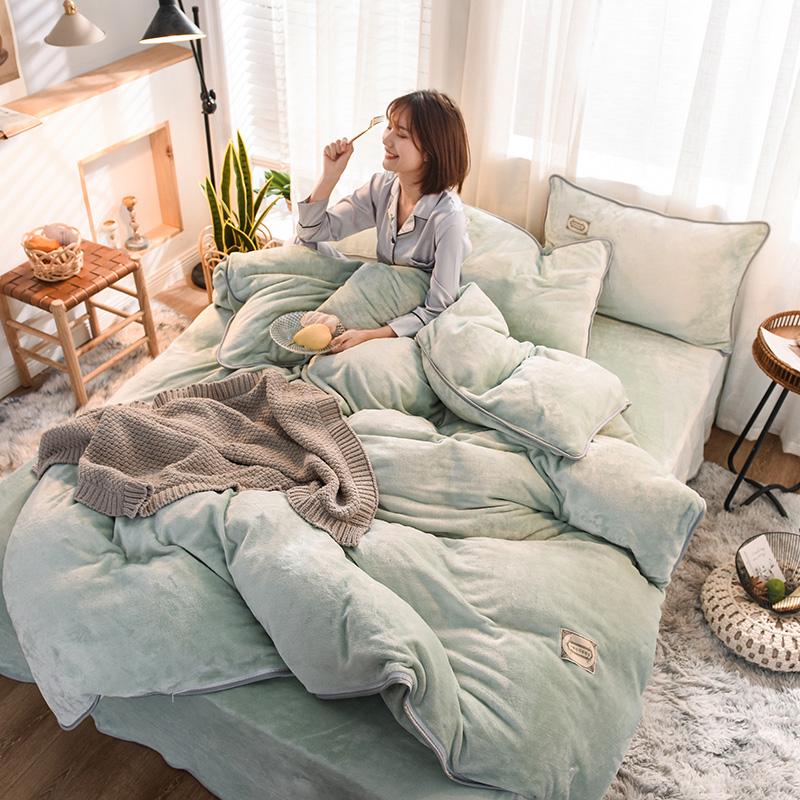 4pcs  Winter Fleece Bedding Set Duvet Cover Double Side Flat Sheet Bed Linen Home Bedclothes