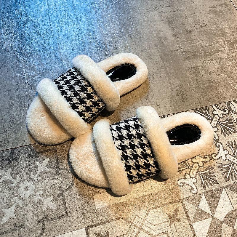 Ladies Autumn/winter Fashion Cotton Slippers One-word Slippers Indoor and Outdoor Casual Flat Shoes Soft Shoes