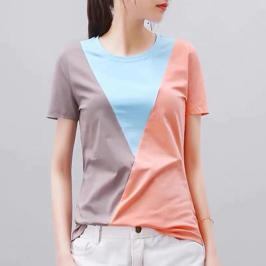 Large Size Top Women's Summer Loose Short Round Neck Simple Short Sleeve T-shirt