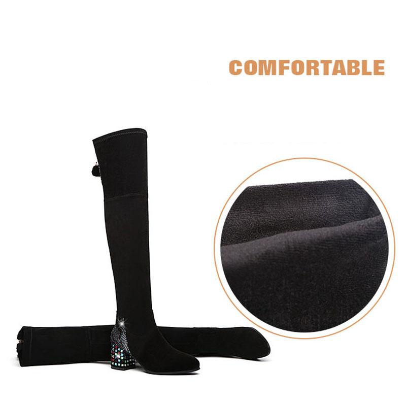 Women's Thick Heel Over Knee Boots High Heel Elastic  Boots Autumn  Winter Plus Fleece High Boots