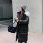 Disposable Bright Face Down Padded Jacket Women's Mid-length Over-the-knee Winter Loose and Thick Large Fur Collar Cotton-padded Jacket
