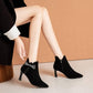 Ladies Ankle Boots Flannel Upper Pointed Thick Heel Rhinestone Bow and Fleece High Heels