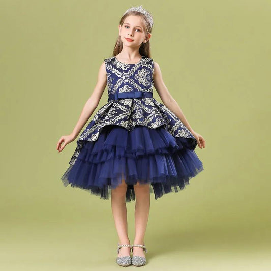 Lace Embroidery Formal Sleeveless Wedding Gown Tutu Princess Dress Flower Girls Children Clothing Kids Party for Girl Clothes