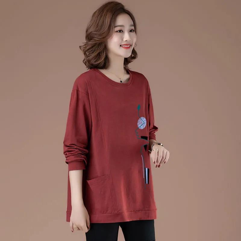 Spring Women Blouses Long Sleeve Print Element TShirts Casual Round Neck Ladies Tops Pullover