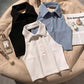 Polo Shirt Collar Halter Camisole Women Outerwear Summer Sexy Open Back Girl Slim Short Crop Top Solid Color Temperament Sleeveless Halter Vest Top