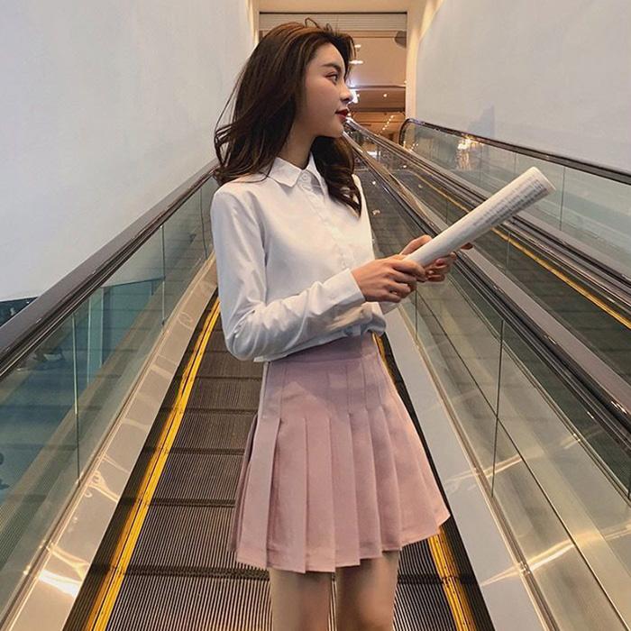 Two Layers High-waist Plus Size Short Pleated Skirt  Women's A-line Skirt  Anti-glare Solid Color Mini Skirt