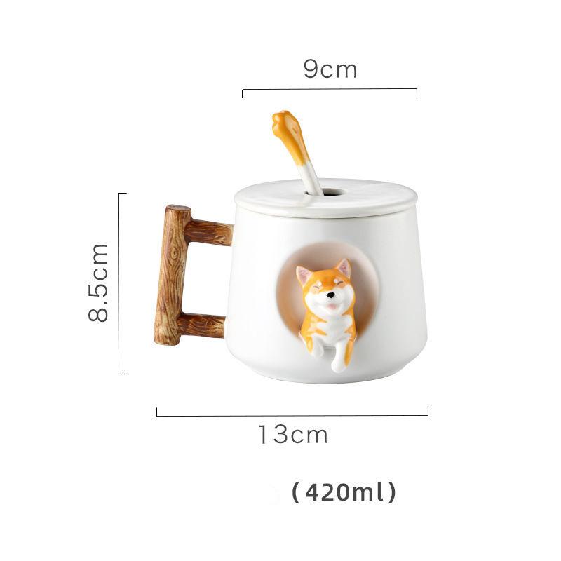 Creative Ceramic Personality Cute Mug with Lid Spoon Household Couple Men and Women Coffee Cup Shiba Inu Cup Gift