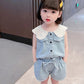 2PCS Children Clothing Set Spring Summer Girls Suits Solid Color Sleeveless Tops + Pants Clothing Set