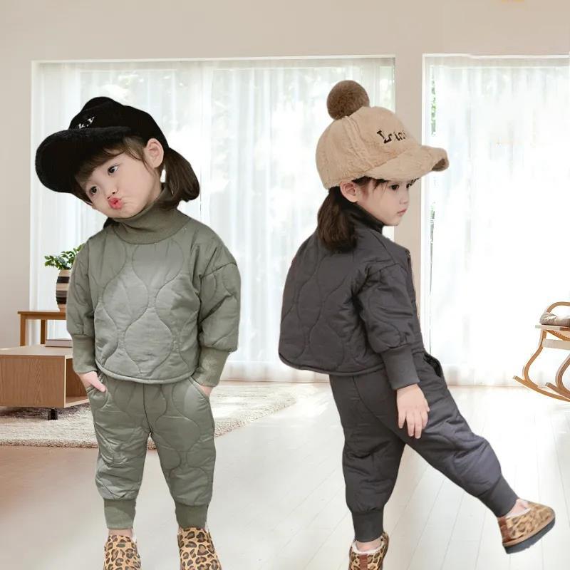 Children's Cotton-padded Clothes Suit Korean Style Cotton-padded Jacket Jacket Pants Boys and Girls Winter Clothes Baby Cotton Two-piece Suit