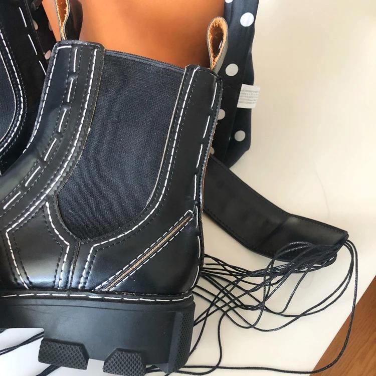 Women Boots Platform Chunky Shoes Black Pink Leather Chelsea Boots Ankle Booties Fashion Goth Punk Boots Woman Shoes