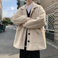 Men's Casual Windbreaker Medium and Short Woolen Thick Coat Tooling British Style Warm Long-sleeved Button Coat