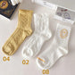 Three Pairs of Women's Socks Fashion Print Cartoon Pattern Socks Winter Thick Warm Pile Pile Socks