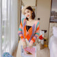 Western Style Spring and Autumn Clothes V-neck Cross-navel Short Loose Knit Sweater Rainbow Long-sleeved Sweater