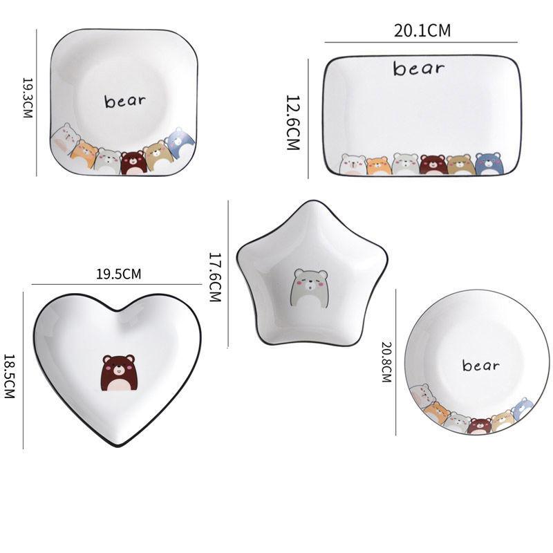 Ceramic Combination Plate Household Cute Cartoon Net Red Rectangular Plate Creative Fruit Rice Plate Square Bowl Tableware