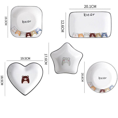 Ceramic Combination Plate Household Cute Cartoon Net Red Rectangular Plate Creative Fruit Rice Plate Square Bowl Tableware
