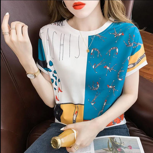 Ladies Short Sleeve T-Shirt Trend Summer Loose Comfortable Fashion All-match Tops