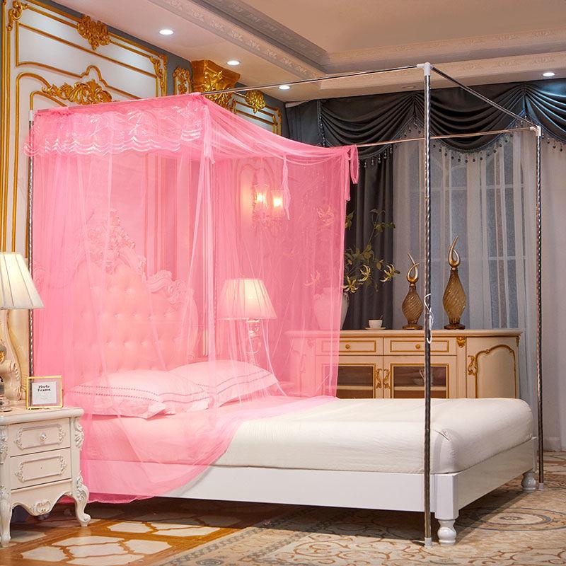 Lace Edge Decoration Old-fashioned Bed Encryption Mosquito Net Household Bedroom Square Top Single Double Mosquito Net with Rope Can Be Tied