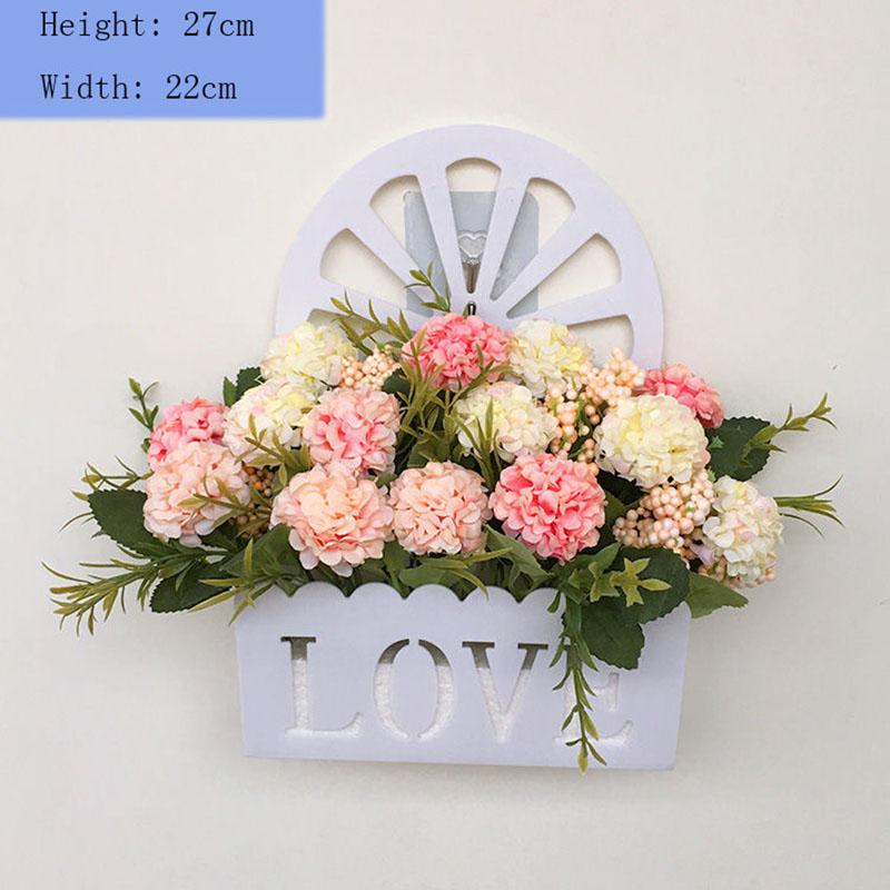 Wall Hanging Fake Flower Shelf Home Wall Decoration Pendant Simulation Rose Silk Flower Set Basket Plastic Fence Living Room