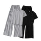 2PCS Women's Spring and Summer Leisure Suit Lazy Korean Style Thin Sportswear Short Sleeve T-Shirt Top + Wide Leg Pants Two-piece Sets