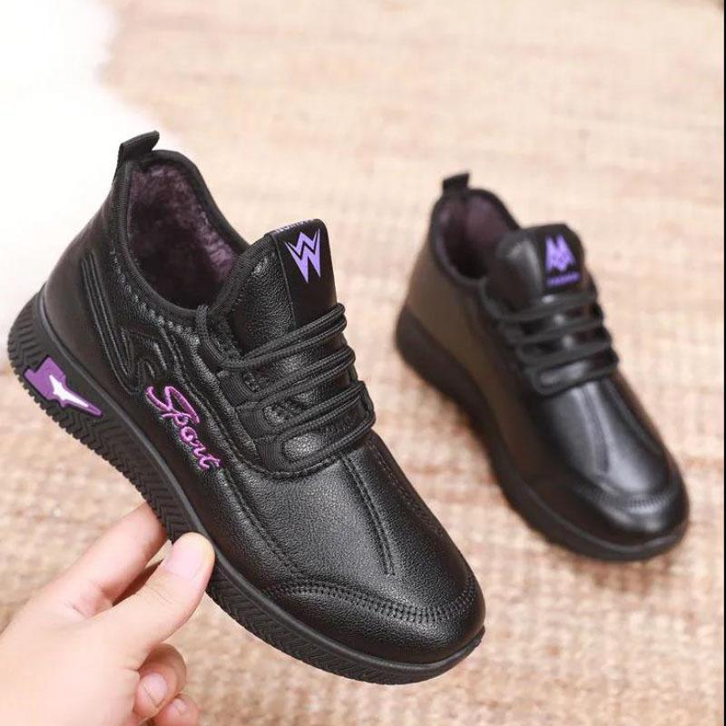 Leather Winter Cotton Shoes Women's Non-slip Warm Leather Boots Plus Velvet Thickening Sports and Leisure Waterproof Cotton Boots