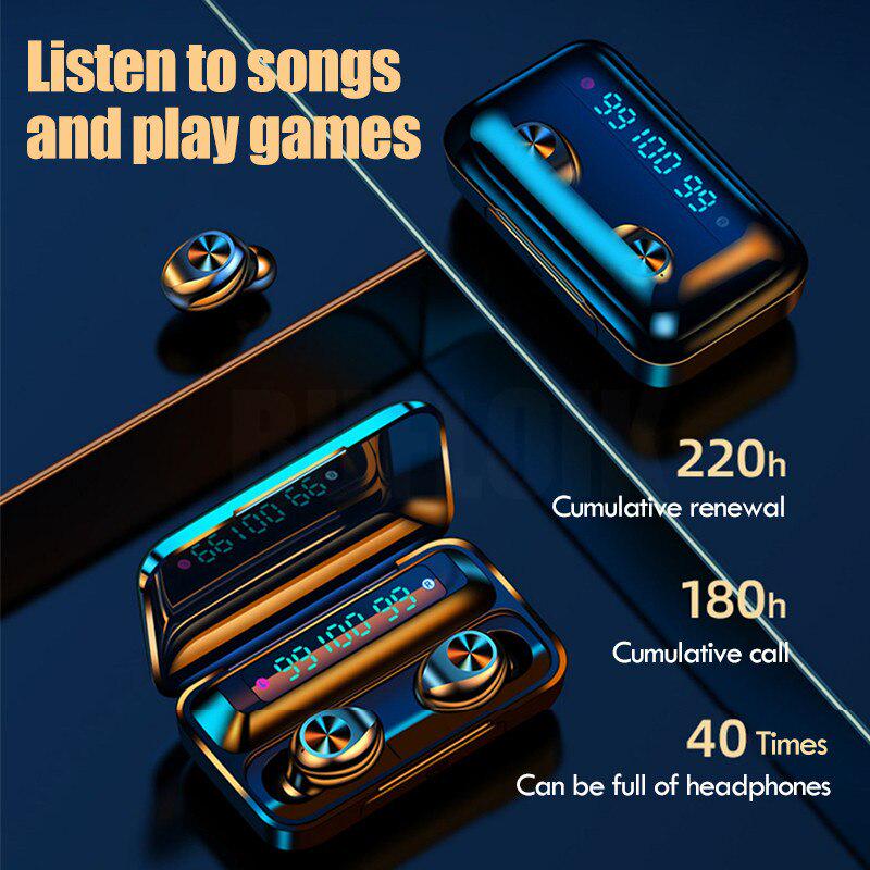 Bluetooth V5.0 Earphones Wireless with Mic Sports Waterproof 2200mAh Charging Box for Ios Android