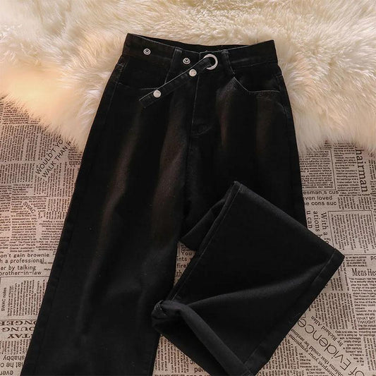 Women's Wide Leg Jeans Design Sense Autumn and Winter High Waist Slim Straight Pants Ins Black Pants