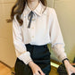 Chiffon Shirt Solid Color Bow Tie Lapel Shirt Ladies Versatile Long Sleeve Bottoming Shirt Commuter