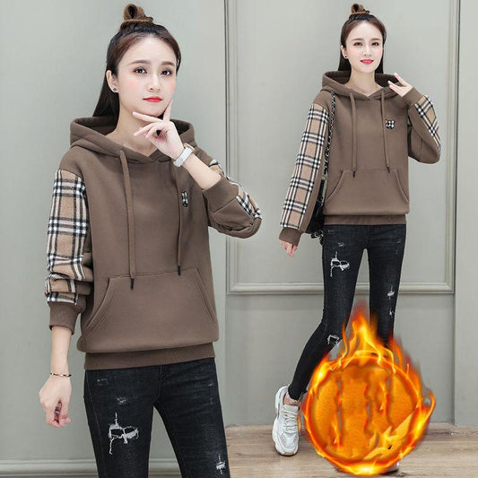 Plus Velvet Padded Hooded Sweater Women 2021 New Autumn and Winter Korean Version Loose Large Size Blouse Winter Jacket Women