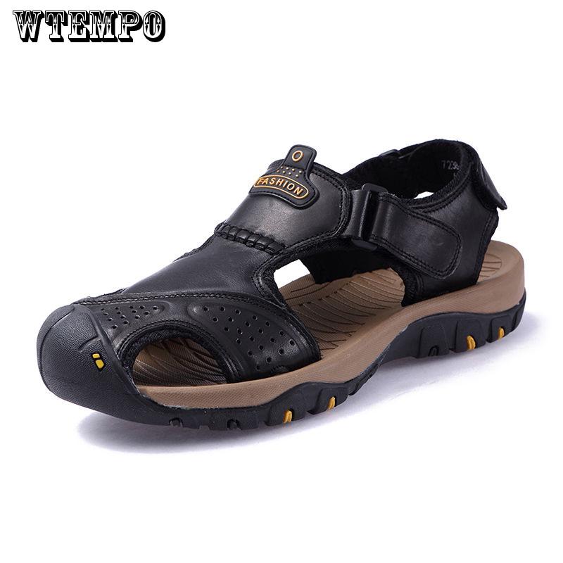 Men's Sandals Leather Breathable Closed-Toe Sandal Summer Beach Shoes Outdoor Shoes