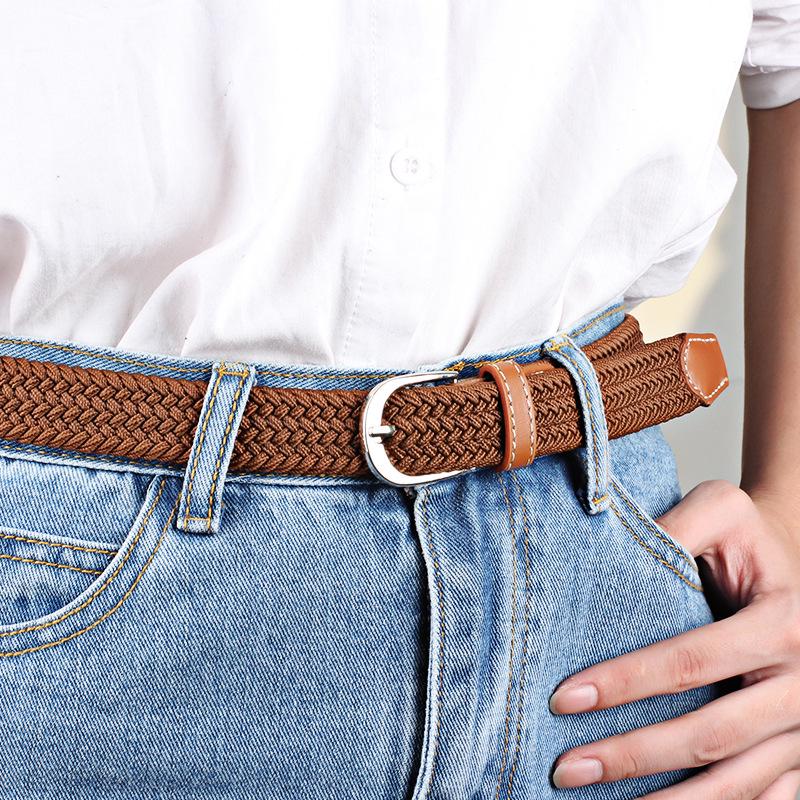 Belt Women Causal Leather Cover Buckle Woven Elastic Stretch Golf Wide Canvas Belts