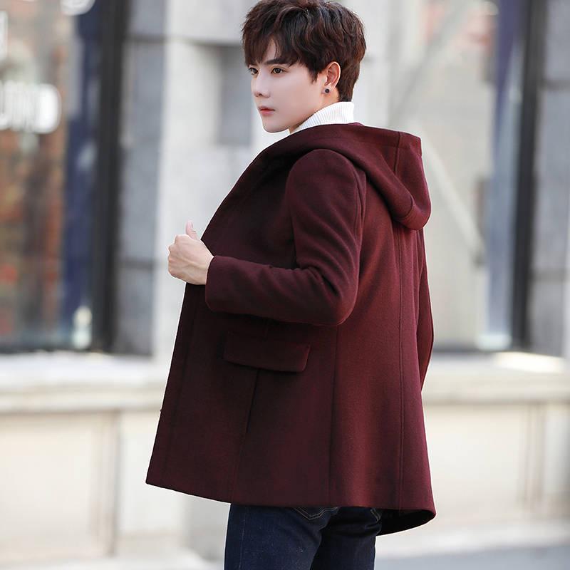 Winter Men's Jacket Men's Fashion Wool Woolen Coat Hooded Coat Men Winter Coat Warm Trench Coat
