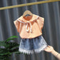 2PCS Children Clothing Set Spring Summer Girls Suits Lace Short Sleeve Tops + Pants Clothing Set