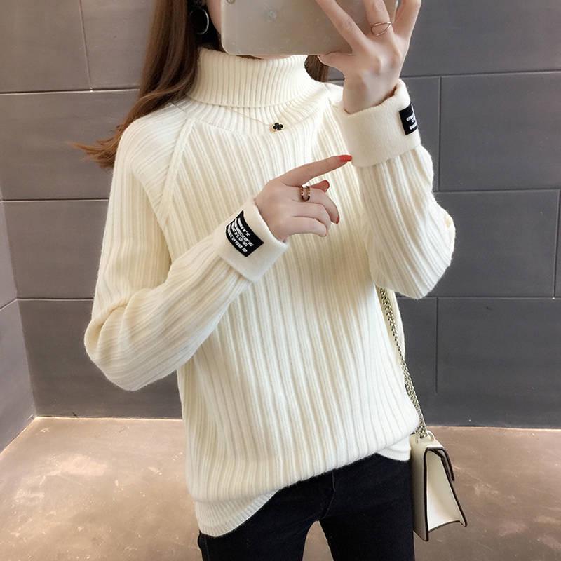 Pofulove Lady Sweater Thicken Loose Autumn Winter Turtleneck Long Sleeve Bottoming Shirt Sweet Top