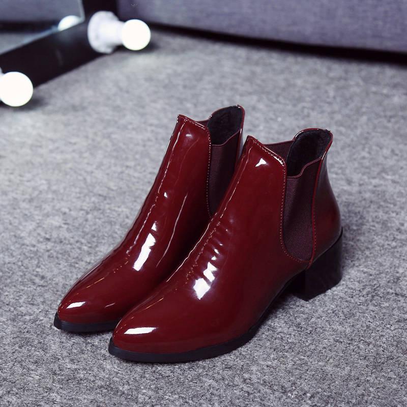 Ankle Boots Women Leather Boots Thick Med Heel Chelsea Boots PU Leathe Zipper Short Shoes Women